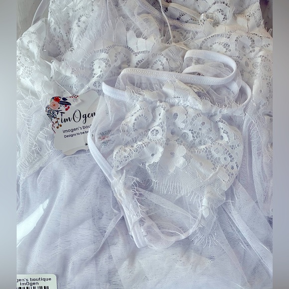 NWT white eyelash lace nightgown sleepwear with matching wide thong new with tag - Picture 16 of 16